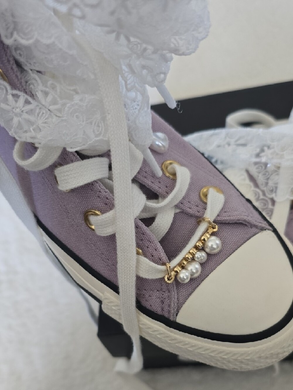 Converse Lavender High-Top Sneakers with Lace Ribbon - Picture 3 of 5